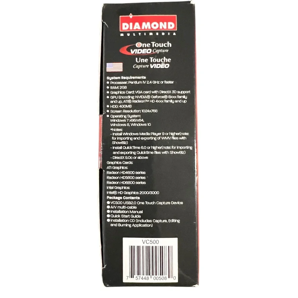 Diamond‎ Multimedia VC500 One Touch Video Capture USB 2.0 VHS to Digital Black